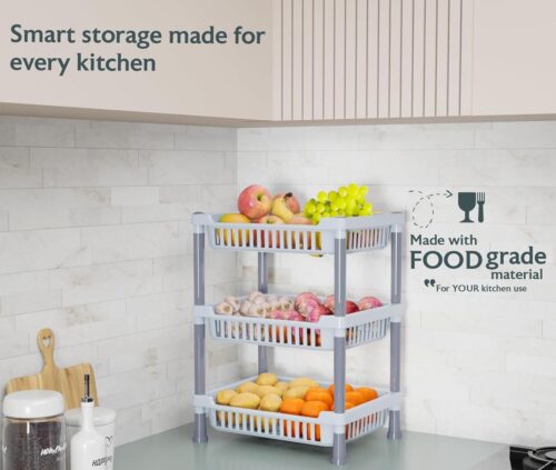 3-Layer Kitchen Rack Stand/Multipurpose Rack for Storage/Vegetable Stand for Kitchen Storage Rack/Durable Kitchen Racks for Storage