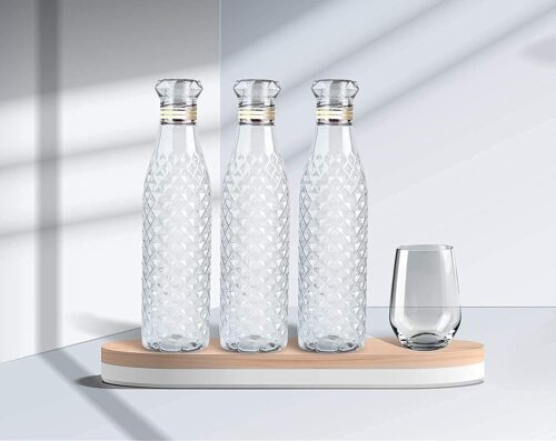 Plastic Diamond Design Fridge Water Bottle Set (1000 ML – 6 Pcs)